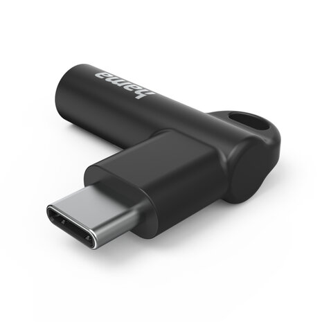 Hama Aux-Adapter USB C–3.5 mm Jack Aansluiting 90° Hoekstekker Zwart