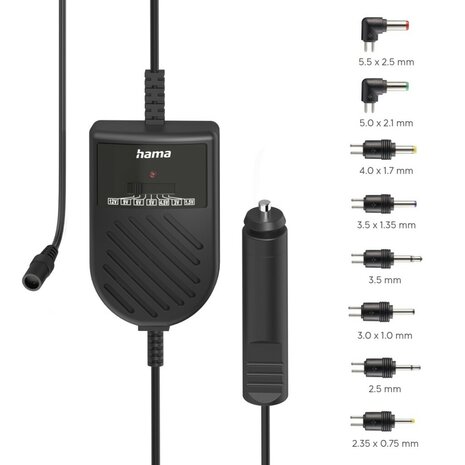 Hama Instelbare Netadapter voor Auto 3000mA 36W 12V + 8 Adapters Zwart