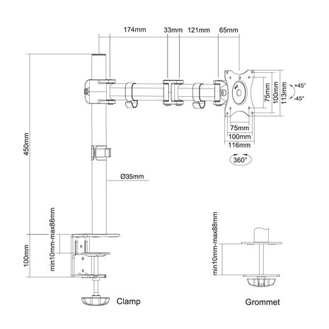 New Star Products NM-D135SILVER Monitorarm Zilver