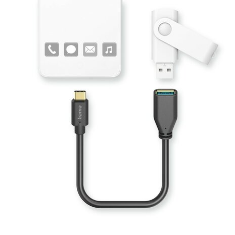 Hama USB-adapterkabel OTG USB-C-stekker - USB-A-aansluiting 15 Cm Zwart