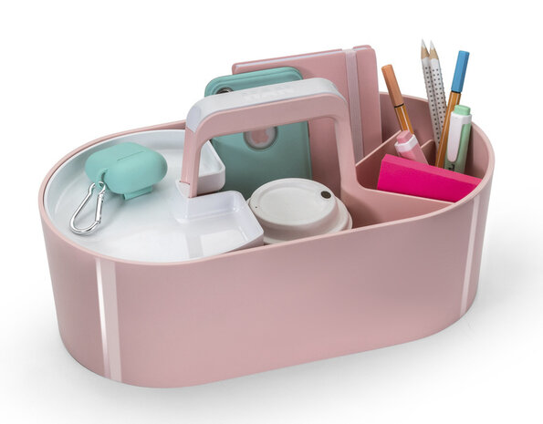 HAN HA-1200-86 Toolbox Loft Mobiele Organiser Flamingo Roze 4 Vakken Met Uitneembaar Plateau Sneeuw Wit