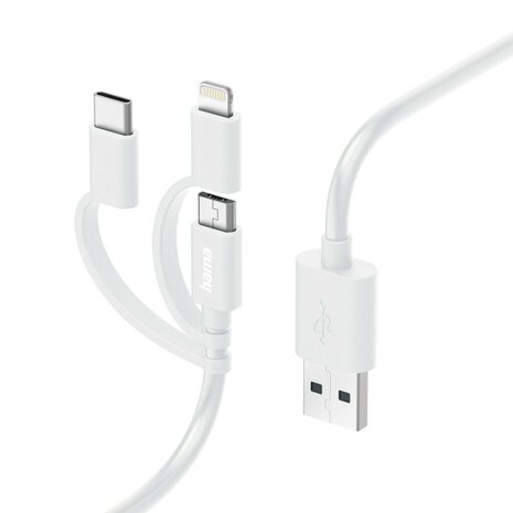 Hama 3in1 Multi-oplaadkabel USB-A - Micro-USB USB-C En Lightning 1,0 M Wit