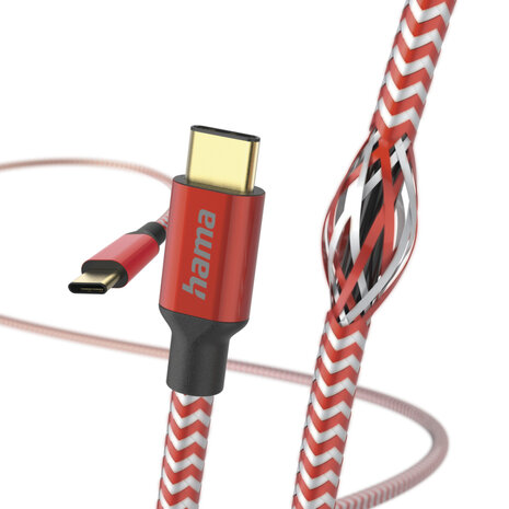 Hama Oplaadkabel Reflective USB-C - USB-C 1,5 M Nylon Rood