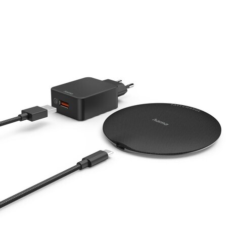 Hama Wireless Charger Set QI-FC15 Metal 15W Draadl. Smartphone-oplaadpad Z/w