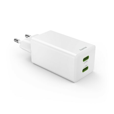 Hama Snellader GaN 2x USB-C PD/Qualcomm® Mini-oplader 65 W Wit