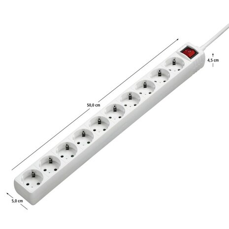 Hama Stekkerdoos 10-voudig 2-pol. Schakelaars Wit 3 M