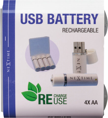 NeXtime NE-AABAT003 Oplaadbare AA USB-Batterij Blister A 4 Stuks