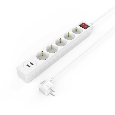 Hama Stekkerdoos 5-voudig USB-A 17W Schakelaar 1,4 M Wit