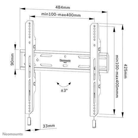 Neomounts WL30S-850BL14 Vlakke Wandsteun voor Schermen tot 65 Inch Zwart