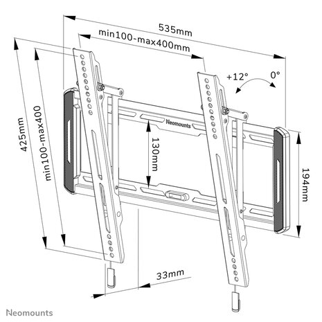 Neomounts WL35-550BL14 Kantelbare Wandsteun voor Schermen tot 65 Inch Zwart