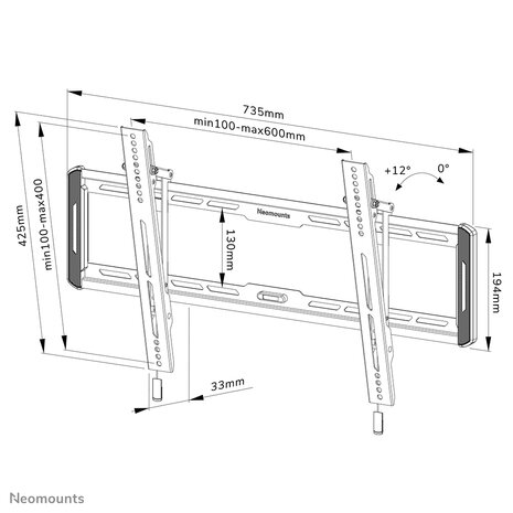 Neomounts WL35-550BL16 Kantelbare Wandsteun voor Schermen tot 75 Inch Zwart