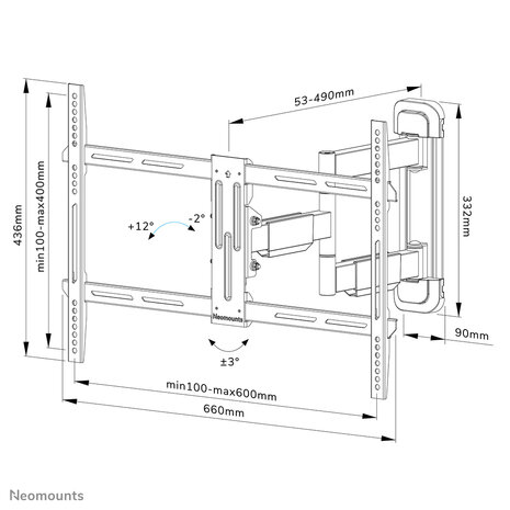 Neomounts WL40-550BL16 Full Motion Wandsteun voor Schermen tot 65 Inch Zwart