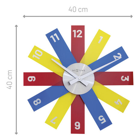 NeXtime NE-3285DI Design Wandklok - 40cm- Stille Klok - Multicolor - Acryl - "Plexi"