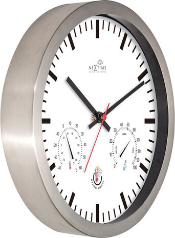 NeXtime NE-90513WI Wandklok + Weerstation 25cm Wit RC Aluminium