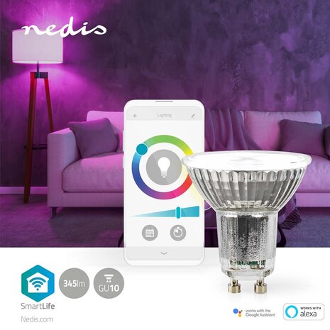 Nedis WIFILRC10GU10 Smartlife Multicolour Lamp Wi-fi Gu10 345 Lm 4.9 W Rgb / Warm To Cool White Android™ / Ios Par16