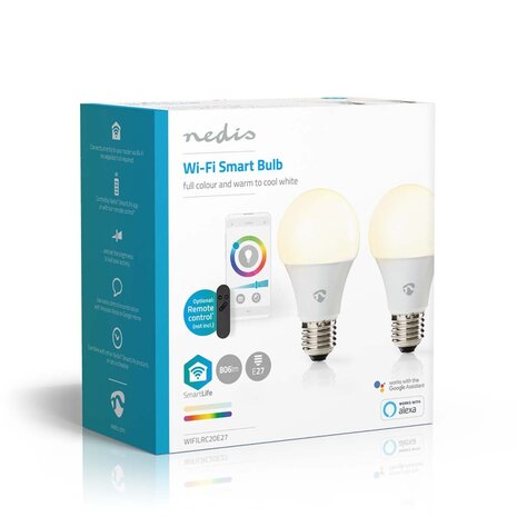 Nedis WIFILRC20E27 Smartlife Multicolour Lamp Wi-fi E27 806 Lm 9 W Rgb / Warm To Cool White Android™ / Ios Peer