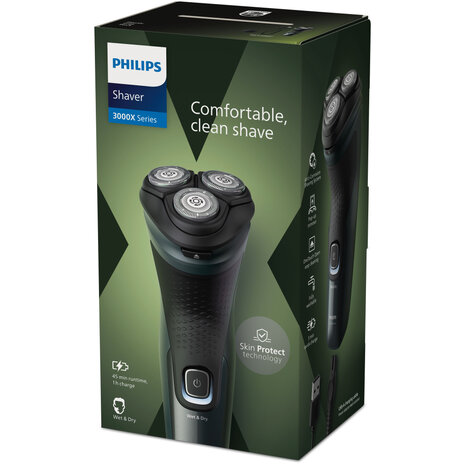 Philips X3052/00 3000 X Series Elektrisch Scheerapparaat Zwart/Groen