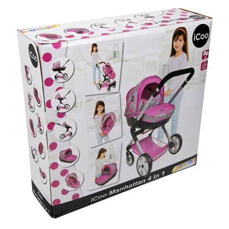 iCoo 4in1 Manhatten Poppenwandelwagen Roze/Zwart