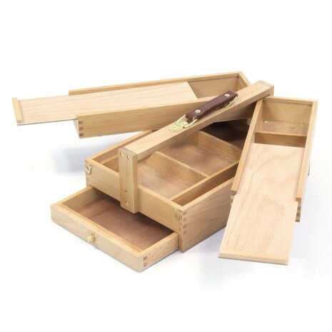 Kangaro K-830051 Gereedschapskist 3 Lagen 4 Laden + Leren Handvat 23.5x13x34 cm Beukenhout/Naturel