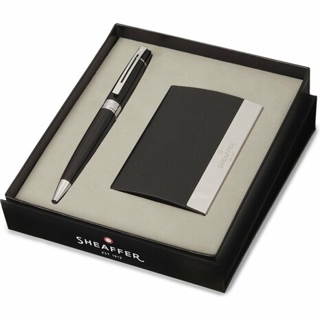 Sheaffer SF-G2931251-3 Balpen 300 M Giftset Glossy Black Chrome Plated + Visitekaarthouder