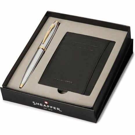 Sheaffer SF-G2934251-2 Balpen 300 M Giftset Bright Chrome Gold Tone + Creditcardhouder