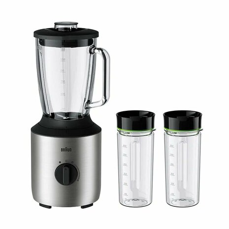 Braun JB3272SI PowerBlend 3 Blender 1.5L + 2 Bekers Zwart/RVS