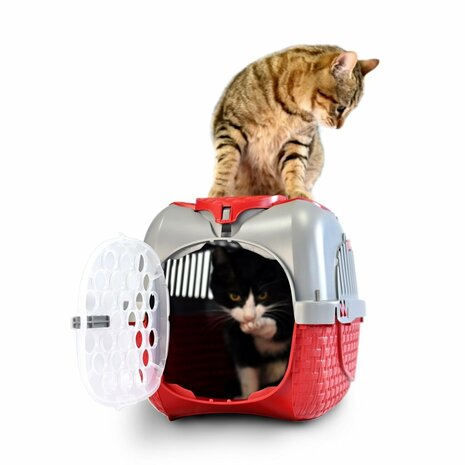 Bama Pet Transportbox 52x33x34 cm Rood/Zilver