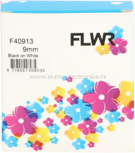 FLWR Dymo 40913 zwart op wit breedte 9 mm